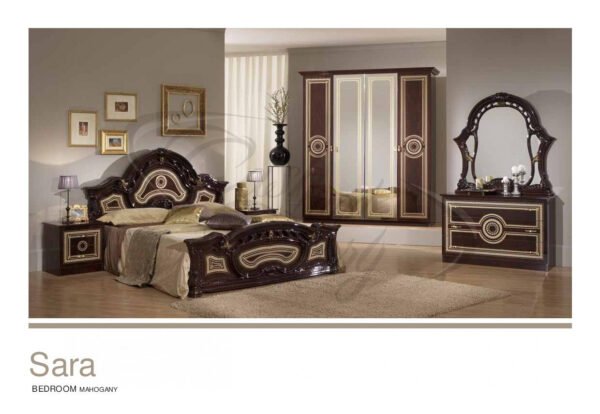 Sara Italian 4 Doors High Glossy Bedroom Set Mahogany Ben Company