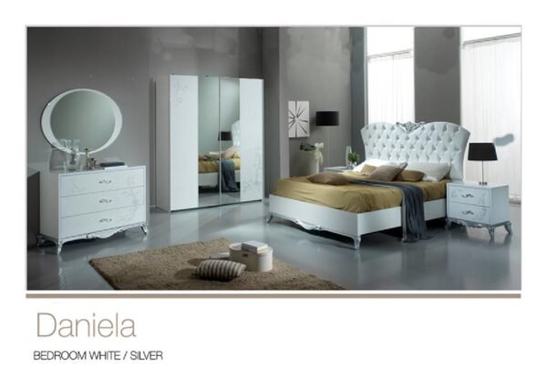 Daniela White/Silver Italian Bedroom with Large 2 Doors Sliding Wardrobe Ben Company - Image 2