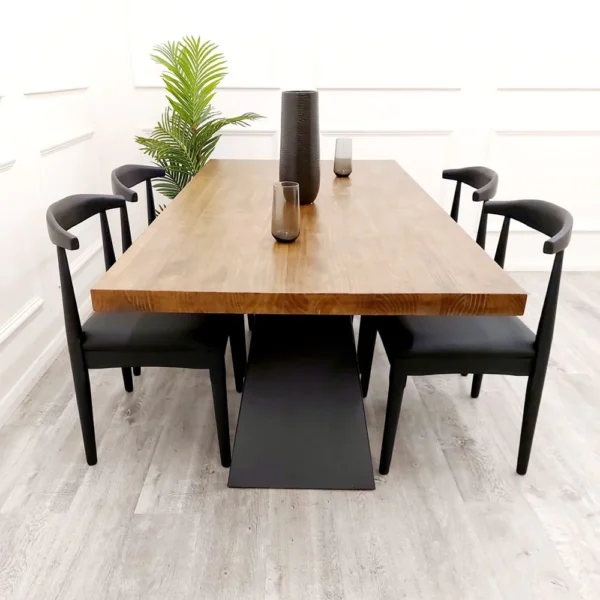 Axel Solid Wooden 1.8 Dining Table with Elsa Wooden Wishbone Chairs Matt Black Seat - Image 2