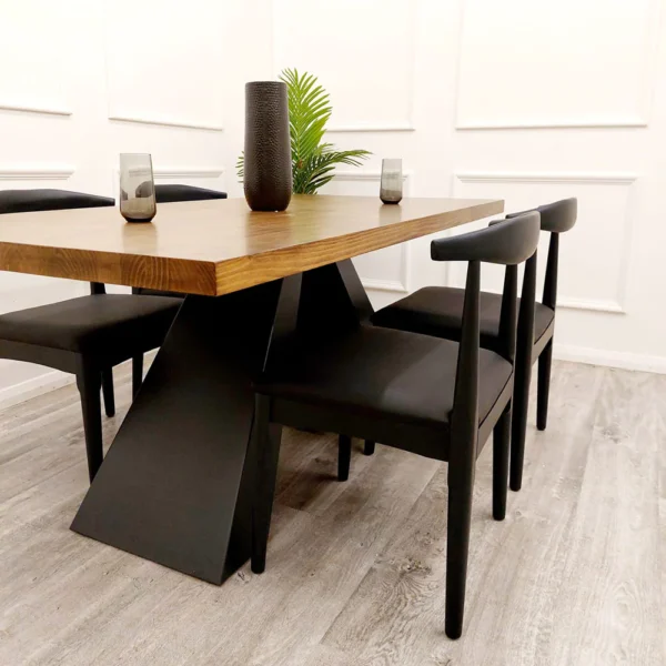 Axel Solid Wooden 1.8 Dining Table with Elsa Wooden Wishbone Chairs Matt Black Seat - Image 3