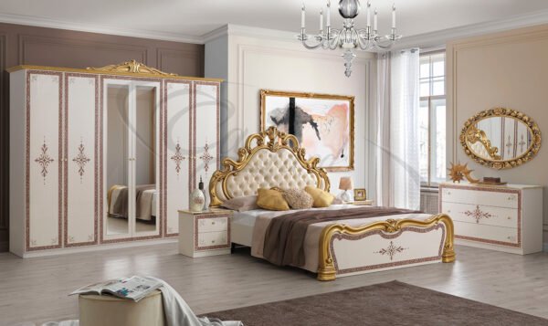 New Luxury Stunning Grace Italian High Gloss Bedroom Set with Large 6 Doors Wardrobe