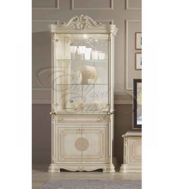 Greta Italian 2 Door Display Cabinet – High Gloss White/Silver - Image 3