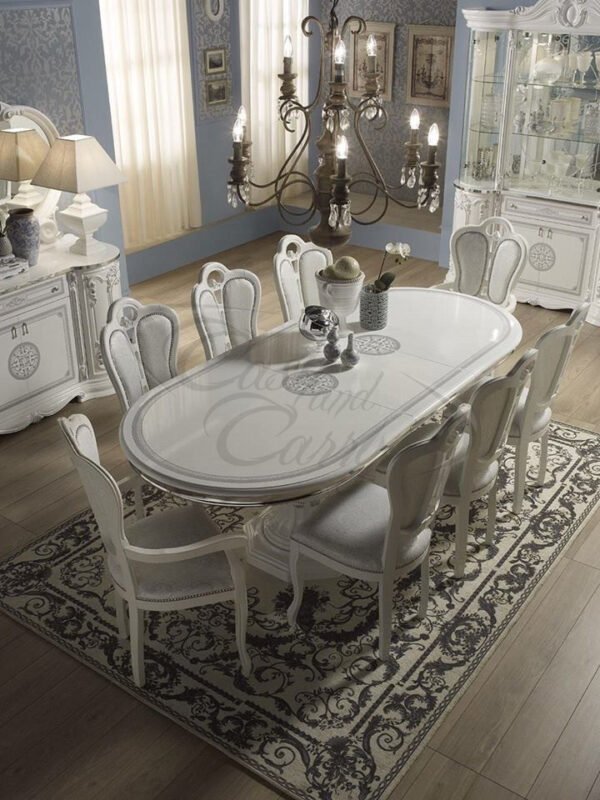 GRETA – CLASSIC ITALIAN EXTENDABLE DINING + 6 CHAIRS  – HIGH GLOSS CREAM - Image 2