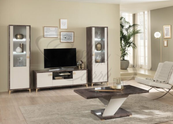 Ibiza 2 Door Italian Sand Birch & Brown High Gloss Display Cabinet Tv Unit with LED By SanMartino - Image 3