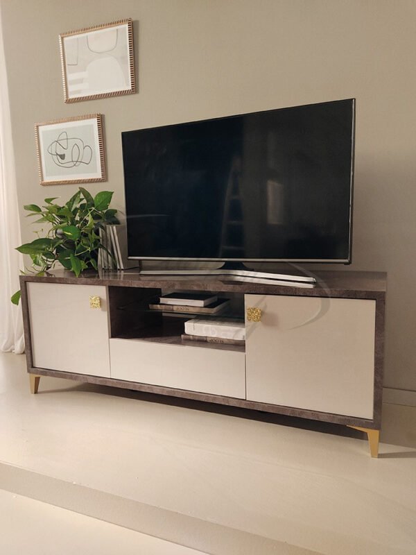 Ibiza 2 Door Italian Sand Birch & Brown High Gloss Display Cabinet Tv Unit with LED By SanMartino