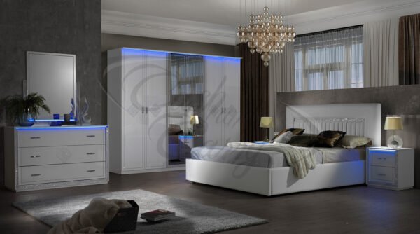 Luxury Gema Italian Storage With LED Lights H/Gloss 4-6 Doors Wardrobe Bedroom Set