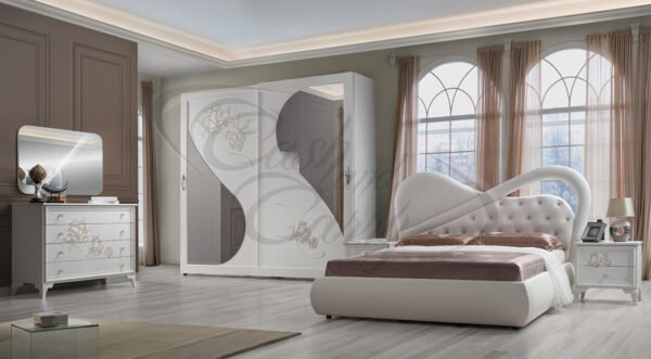 Italian Bedroom Set with Storage Bed Frame With Large Sliding 2 Door Wardrobe