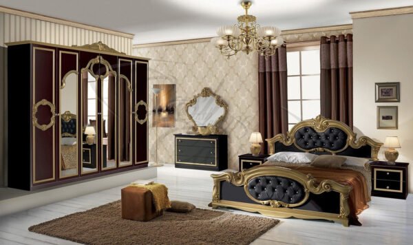 Barocco Italian Black-Gold Bedroom Set