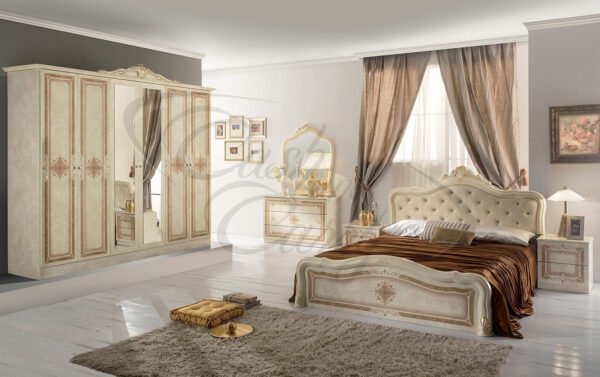 Luisa Italian High Gloss Beige 6 Doors Available Bedroom set