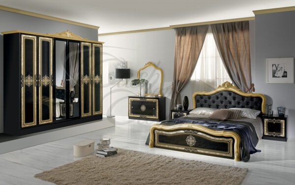 Luisa Italian High Gloss Black/Silver Italian Bedroom set - Image 2