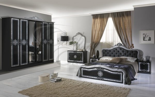 Luisa Italian High Gloss Black and Gold Bedroom Set - Image 4