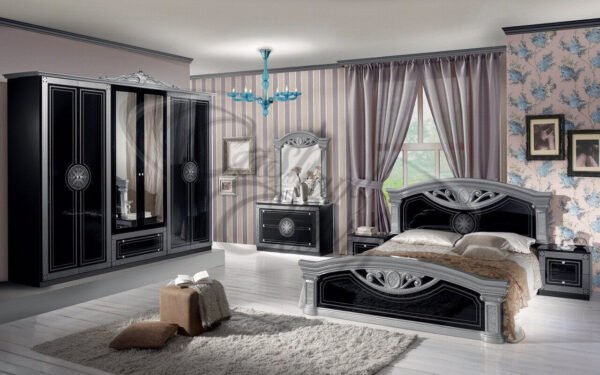 New Roma 4Doors Italian Black/Gold Bedroom Set - Image 2