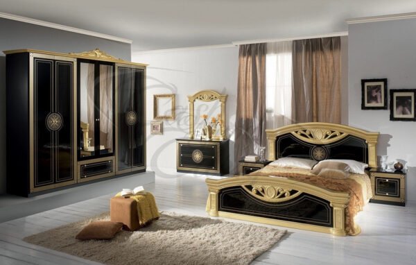 New Roma 4Doors Italian Black/Gold Bedroom Set