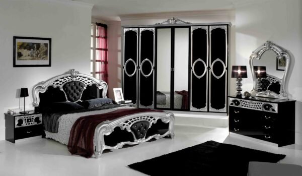 New Sibila 4-6 Doors High Glossy Italian Bedroom Set Black - Silver Topline Mobili - Image 2