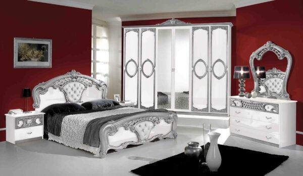 New Sibila 4-6 Doors High Glossy Italian Bedroom Set White - Silver Topline Mobili