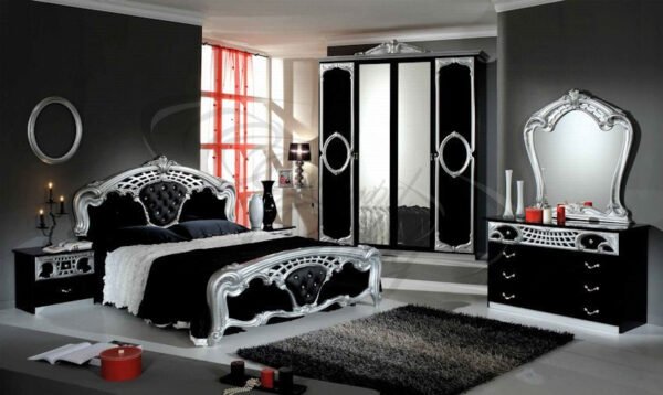 New Sibila 4-6 Doors High Glossy Italian Bedroom Set Black - Silver Topline Mobili