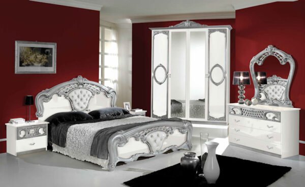 New Sibila 4-6 Doors High Glossy Italian Bedroom Set White - Silver Topline Mobili - Image 2