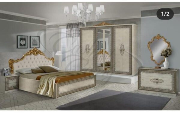 New Siena Stunning Italian Bedroom set Beige /Gold with 6 Doors Wardrobe Beige and Gold - Image 2