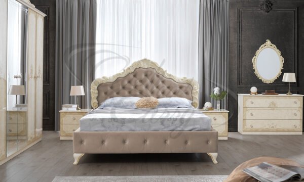 Luxury Adele Italian High Gloss Bedroom Set with 6 Doors Wardrobe Set Beige and Gold - Image 4