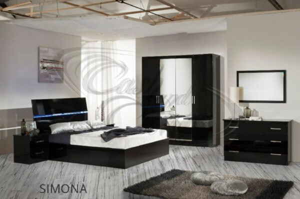 Simona Italian High Gloss Bedroom Set with LED Headboard Ben Company