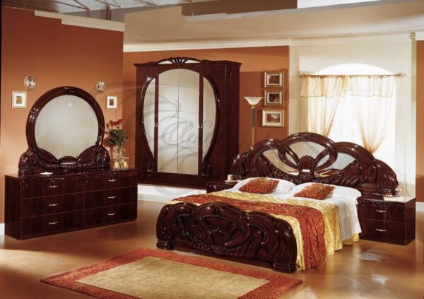 Ben Company Giada 4 Doors Italian High Gloss Bedroom Set Mahogany Colour