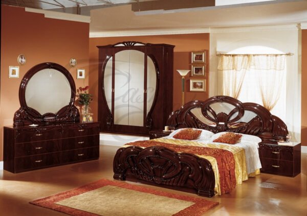 Gaida Italian Bedroom High Gloss Mahogany Bedroom Set (EU) - Image 2