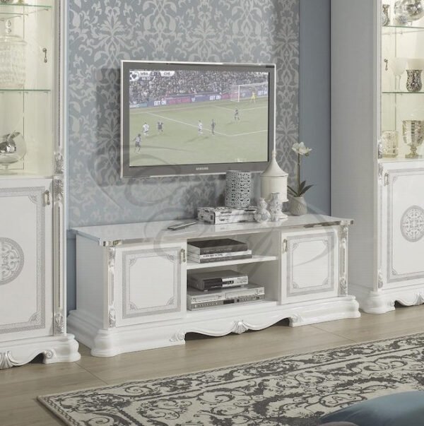 Greta Classic Italian TV unit White/Silver and New Cream/Gold Finish