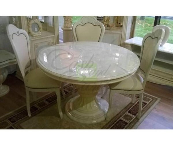 Elizabeth Beige Marble Italian Round Extending Dining Table with 4 Chairs (H2ODesign)