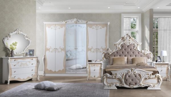 Margot Italian Classic Design 6 Doors Italian Bedroom Set Beige/Gold