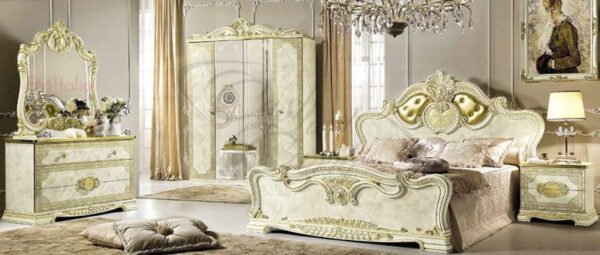 Luxury Leonardo Italian High Gloss Shiny Ivory Finish Upholstered Bed Frame by Camel Group - Image 2