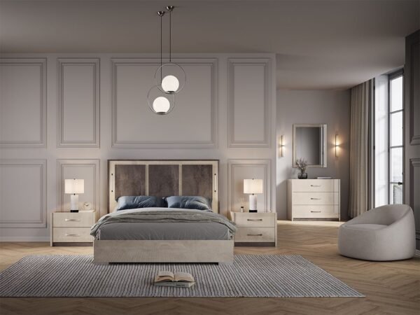 Luxury Claudia Italian 4 Door Wardrobe LED Bedroom Set (Cream-Brown) SanMartino Design - Image 2