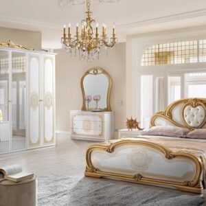 Clarissa Italian High Gloss 6 Doors Bedroom Set - White/Gold