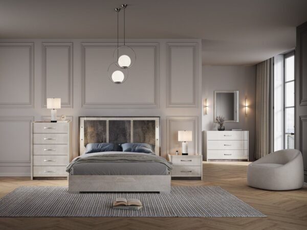 Luxury Claudia Italian 4 Door Wardrobe LED Bedroom Set (Cream-Brown) SanMartino Design - Image 4