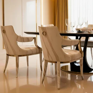 Beige Marble Italian Dining Armchair in Pair