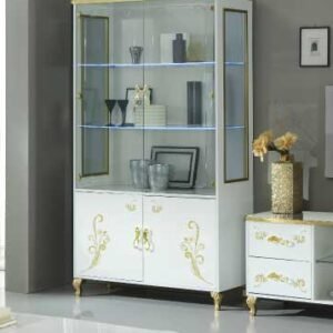 Sofia Italian 2 Door Display Cabinet White and Gold Ben Company