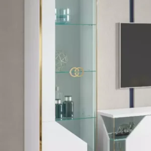 Vogue Italian High Gloss White-Gold 1 Door Display Cabinet H2O Design