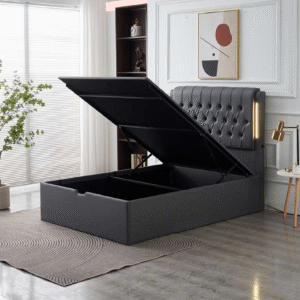 Ruby Ottoman Suede Fabric Bed Frames Grey/Cream
