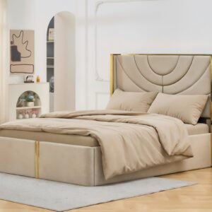 Ethiopia Ottoman Suede Fabric Bed Frames Grey/Cream