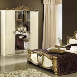 Camel Group Italian Borroco Ivory Gold High Gloss Bedroom Set