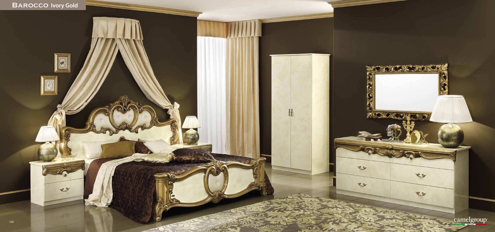 Camel Group Italian Borroco Ivory Gold High Gloss Bedroom Set - Image 5