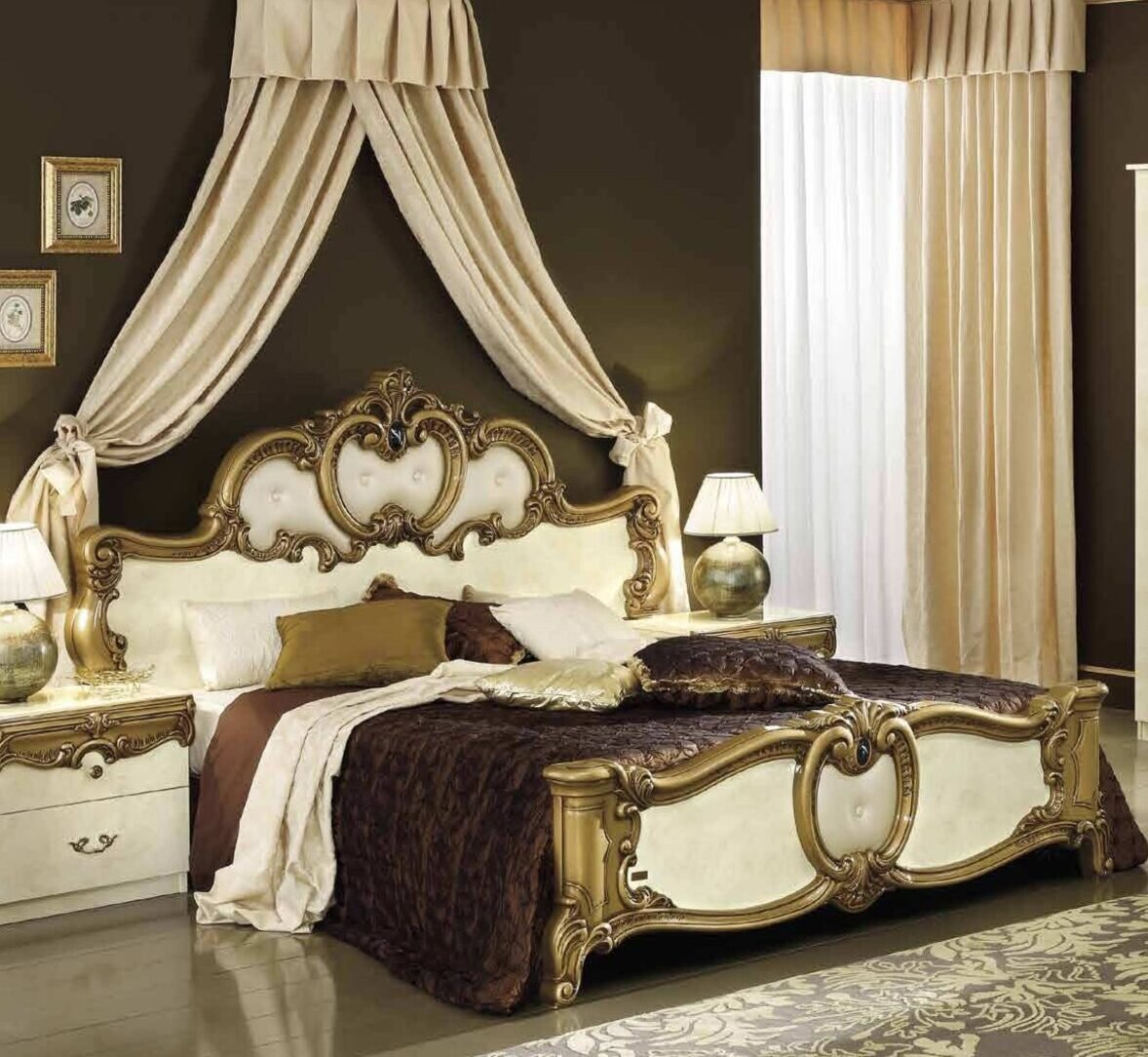Camel Group Italian Borroco Ivory Gold High Gloss Bedroom Set - Image 2
