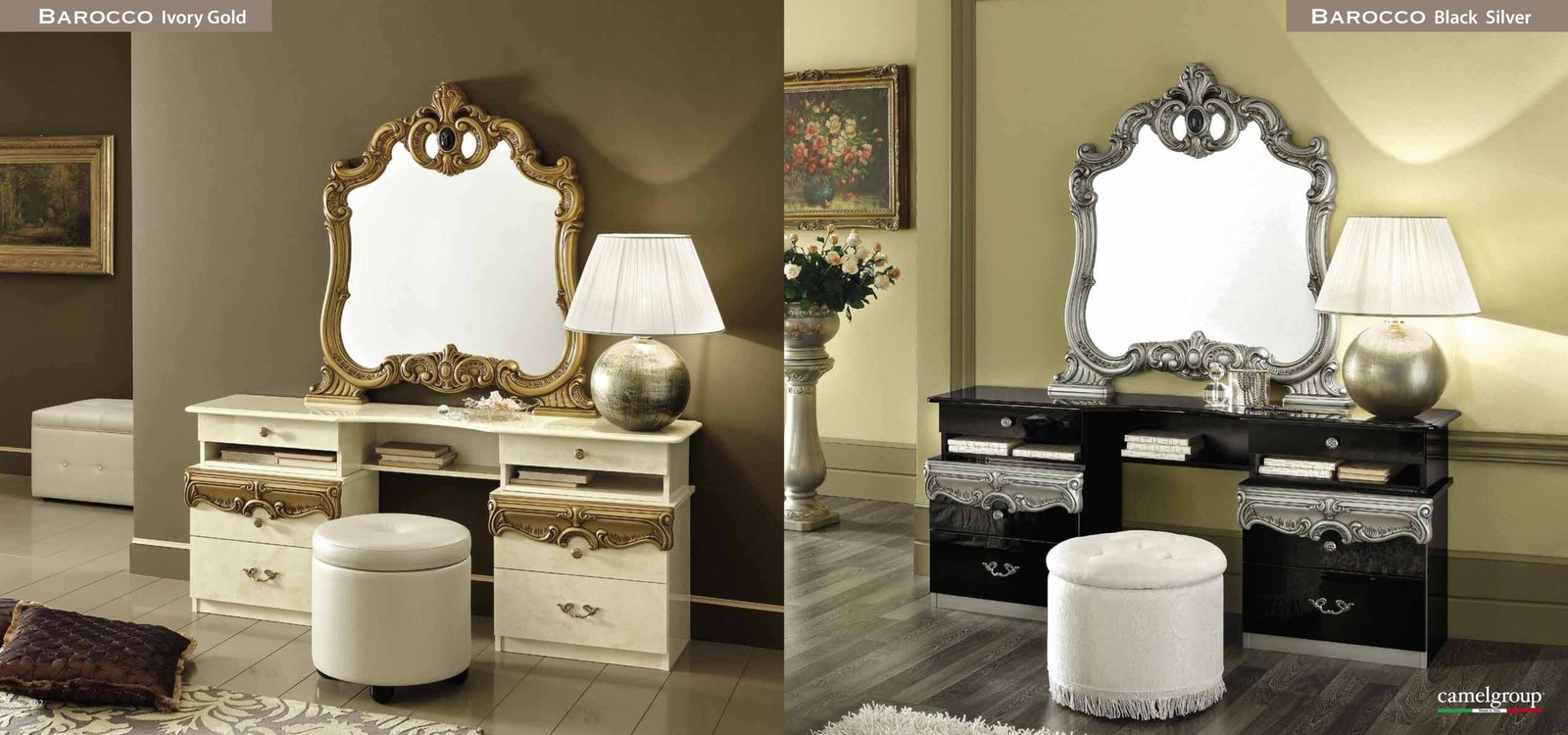 Camel Group Italian Borroco Ivory Gold High Gloss Bedroom Set - Image 3