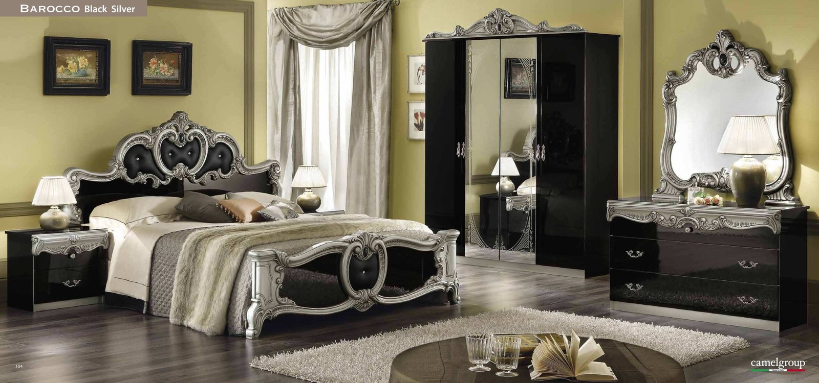 Camel Group Italian Borroco Black / Silver High Gloss Bedroom Set
