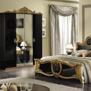 Camel Group Italian Borroco Black / Gold High Gloss Bedroom Set