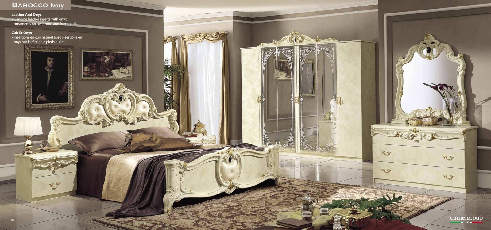 Camel Group Italian Borroco Ivory High Gloss Bedroom Set