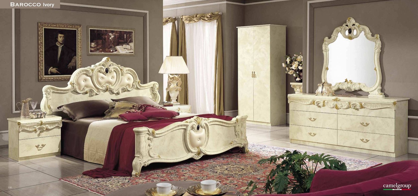 Camel Group Italian Borroco Ivory High Gloss Bedroom Set - Image 2
