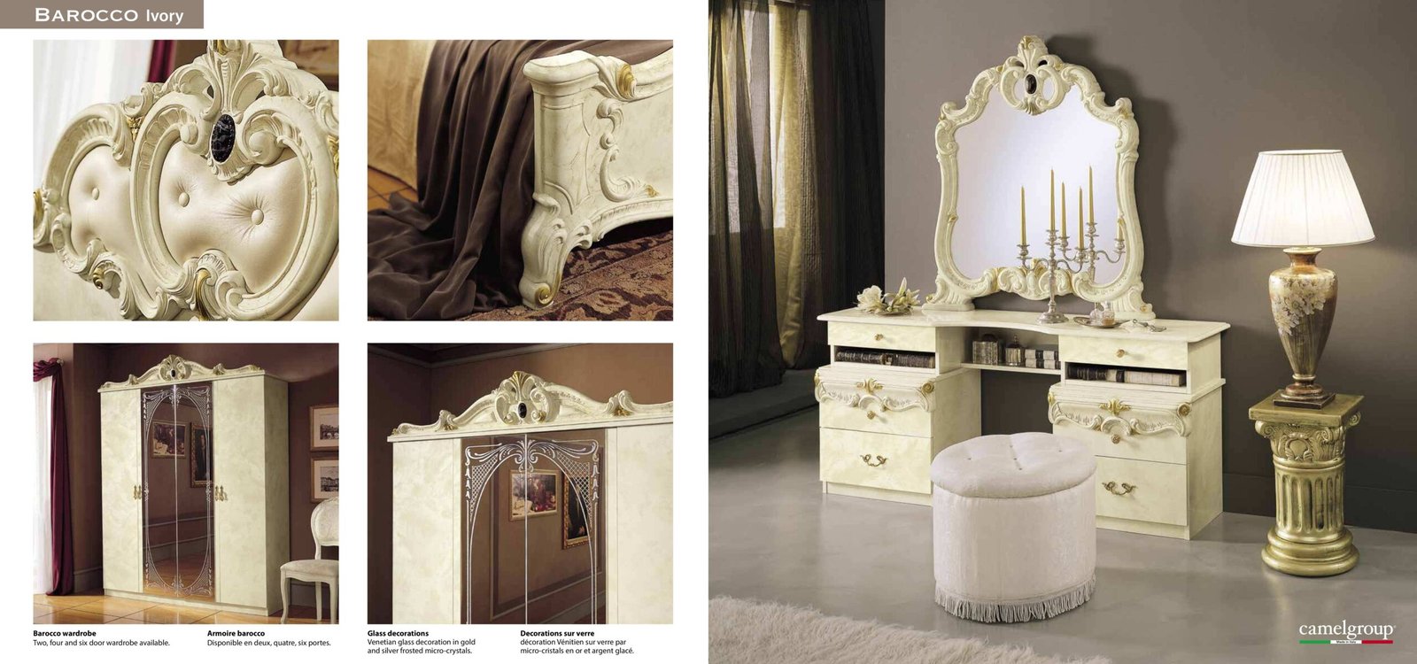 Camel Group Italian Borroco Ivory High Gloss Bedroom Set - Image 3