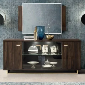 Camel group Modern Volare Italian High Gloss Walnut Finish 4 Doors Buffet