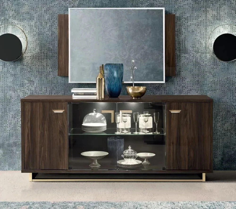 Camel group Modern Volare Italian High Gloss Walnut Finish 4 Doors Buffet