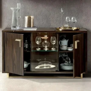 Camel group Modern Volare Italian High Gloss Walnut Finish 3 Doors Buffet